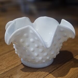 White Hobnail Glass Bowl